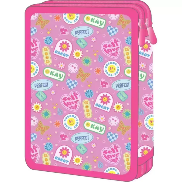 School Pencil Case Double Filled Must Team Good Vibes