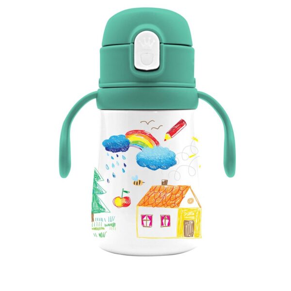 Vacuum Flask Stainless Steel Must Team Happy Doodle 350 ml with handles and straw