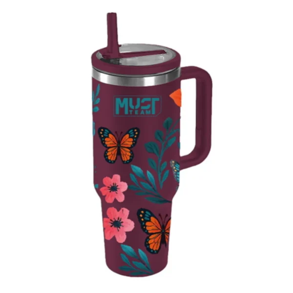 Vacuum Flask Stainless Steel Must Team Bordeaux Floral 1200 ml with straw